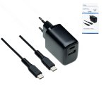 Adaptor de încărcare USB PD/QC 3.0, inclusiv cablu C-C, negru 20W, 3,6V~5,9V/3A; 6~9V/2A; 9V~12V/1,5A